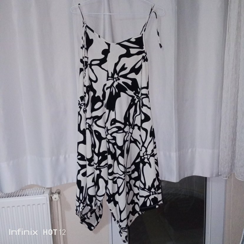 Krem Siyah Desenli Kayık Yaka Tulum - Görsel 2