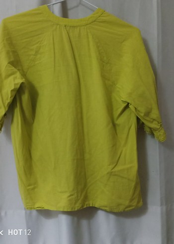 Fıstık yeşili Keten V Yaka Düğmeli Kadın Gömlek - Görsel 2