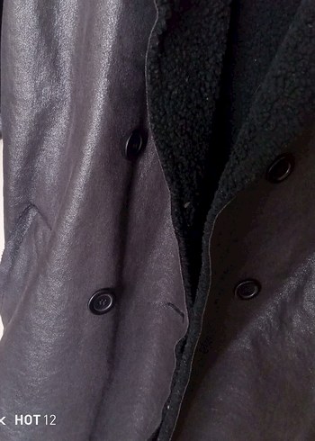 Düğmeli Siyah Deri Kadın Kaban - Görsel 5