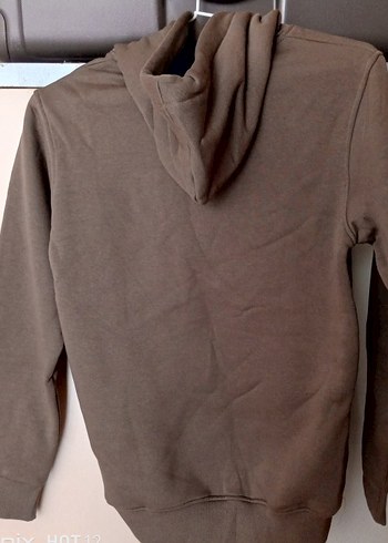 Kapüşonlu yeşile çalan kahverengi tonunda  Erkek Sweatshirt - Görsel 2