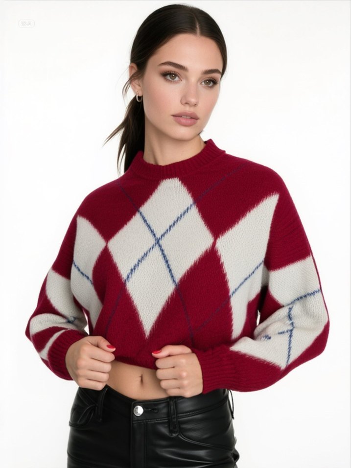 Bordo Bisiklet Yaka Örgü Kadın Kazak - Görsel 2