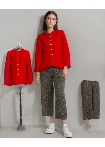 Kadın Haki Düğmeli Midi Blazer - Görsel 2