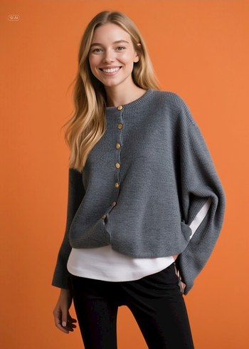 Düğmeli Kırmızı Kadın Triko Hırka - Görsel 2