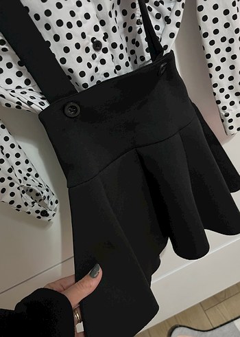 Puantiye Desenli Kolları Fırfırlı Siyah Elbise - Görsel 3