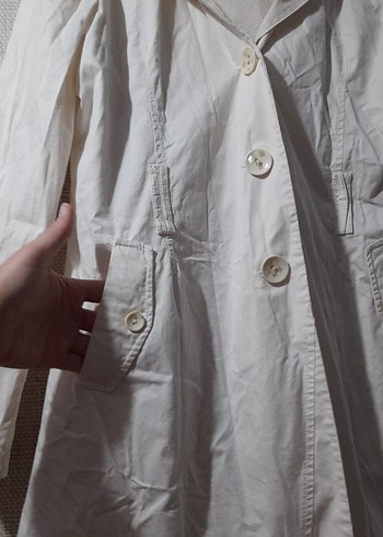 Uzun Kesim, Düğmeli Keten Ceket yağmurluk - Görsel 4