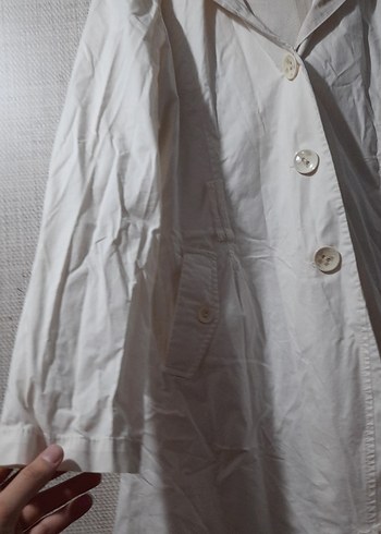 Uzun Kesim, Düğmeli Keten Ceket yağmurluk - Görsel 5