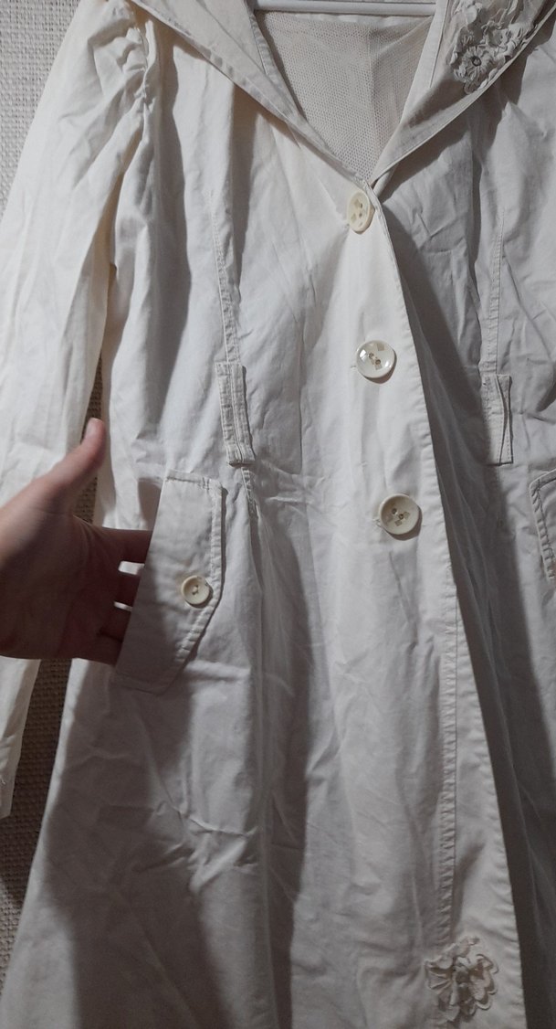 Uzun Kesim, Düğmeli Keten Ceket yağmurluk - Görsel 4