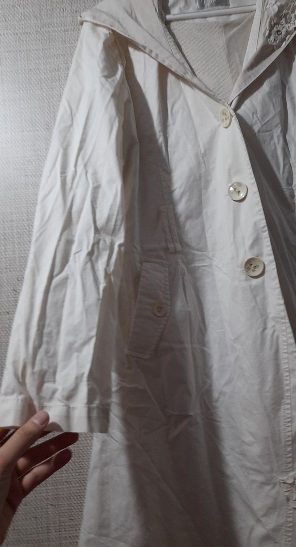 Uzun Kesim, Düğmeli Keten Ceket yağmurluk - Görsel 5