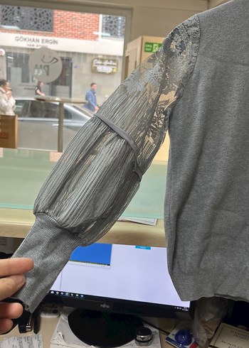 Gri Yüksek Yakalı Triko kazak - Görsel 2