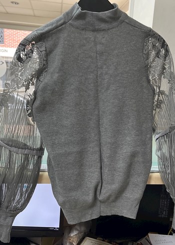 Gri Yüksek Yakalı Triko kazak - Görsel 3