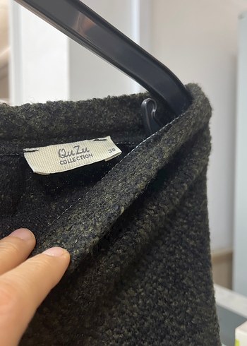 Kadın koyu yeşil Triko Mini Etek - Görsel 3