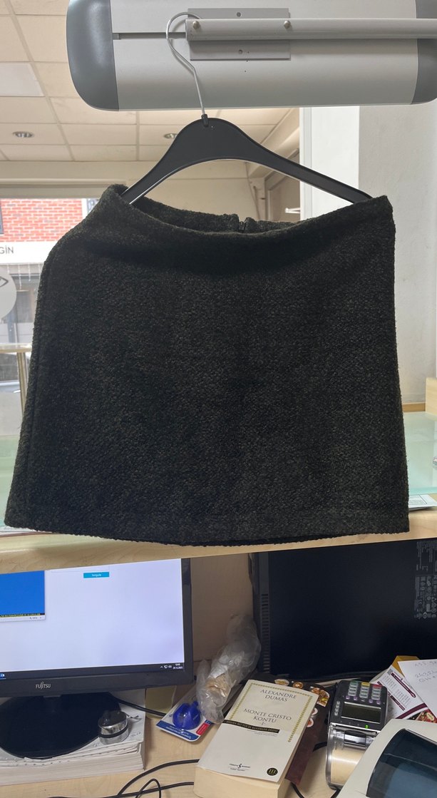 Kadın koyu yeşil Triko Mini Etek - Görsel 2