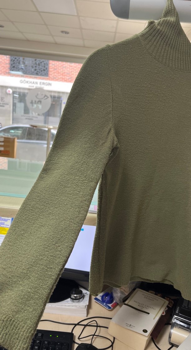 Kadın Haki Boğazlı Yün Kazak - Görsel 2