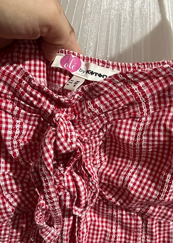 Kareli Kırmızı Midi Pamuklu Elbise - Görsel 2