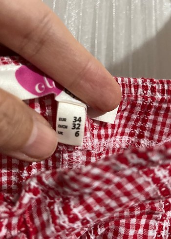 Kareli Kırmızı Midi Pamuklu Elbise - Görsel 3