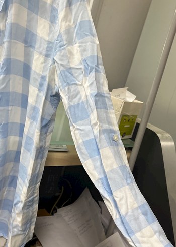 Mavi Ekoseli Pamuklu Kadın Gömlek - Görsel 3