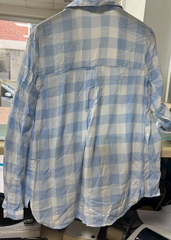 Mavi Ekoseli Pamuklu Kadın Gömlek - Görsel 5