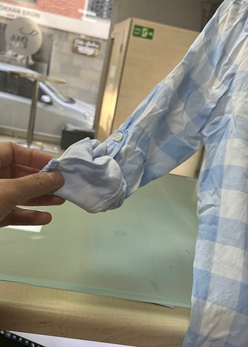 Mavi Ekoseli Pamuklu Kadın Gömlek - Görsel 2