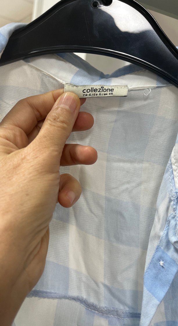 Mavi Ekoseli Pamuklu Kadın Gömlek - Görsel 4