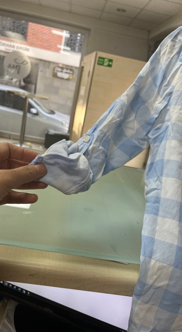 Mavi Ekoseli Pamuklu Kadın Gömlek - Görsel 2