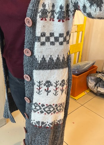 Gri Desenli Uzun Kollu Triko Hırka - Görsel 5