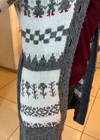 Gri Desenli Uzun Kollu Triko Hırka - Görsel 3