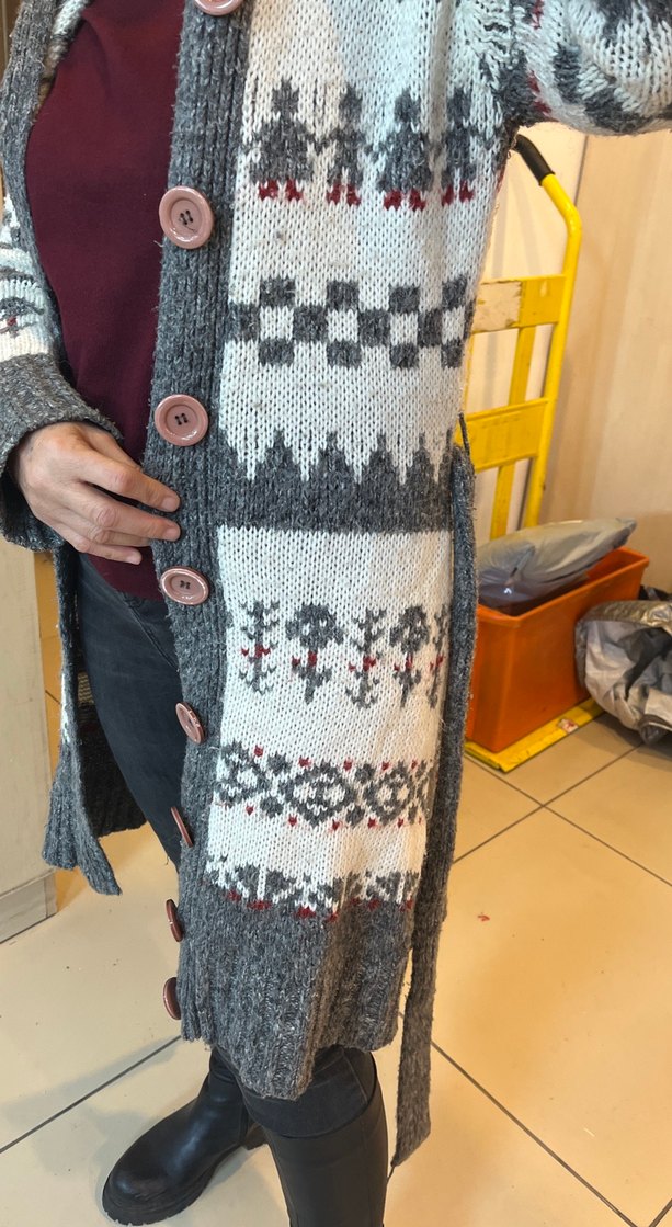 Gri Desenli Uzun Kollu Triko Hırka - Görsel 4