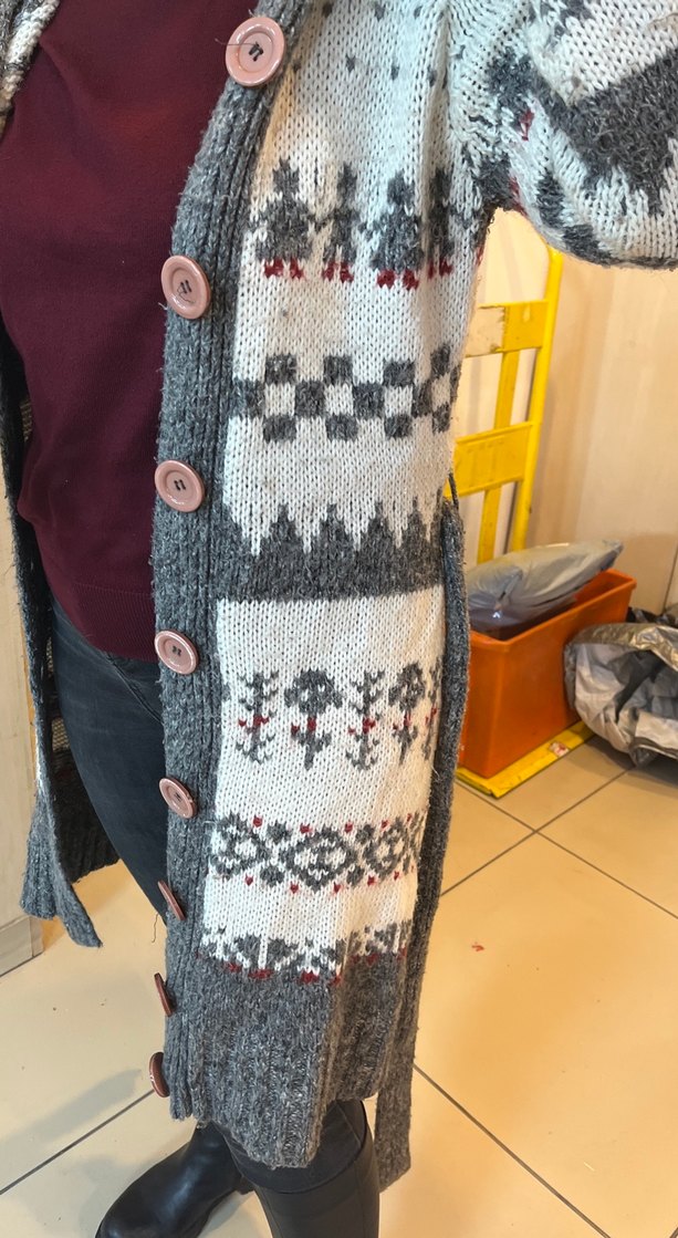 Gri Desenli Uzun Kollu Triko Hırka - Görsel 5