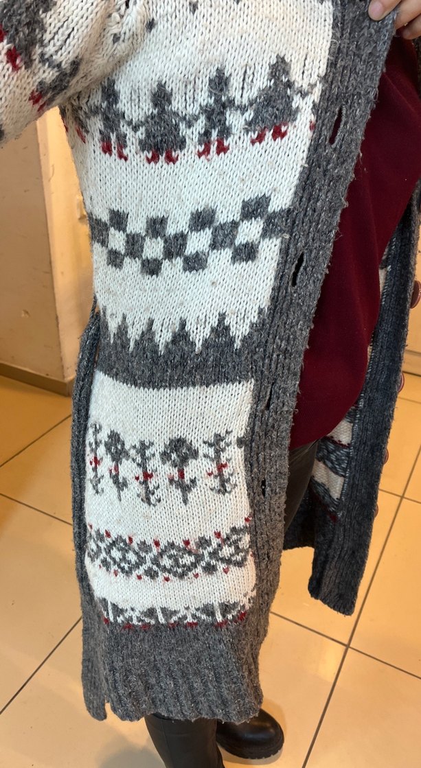 Gri Desenli Uzun Kollu Triko Hırka - Görsel 3