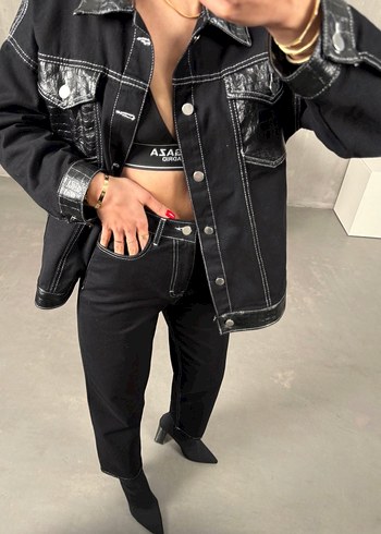 Deri detay Jean takım - Görsel 5