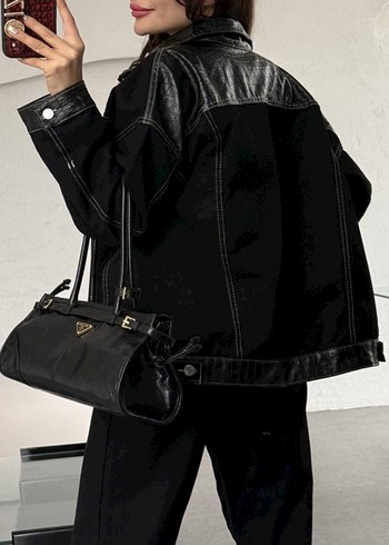 Deri detay Jean takım - Görsel 3