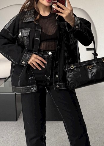 Deri detay Jean takım - Görsel 2