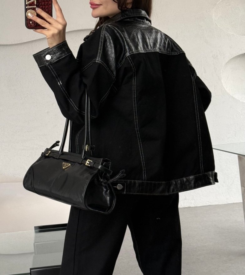 Deri detay Jean takım - Görsel 3