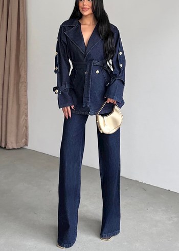 Düğmeli denim Jean takım - Görsel 3