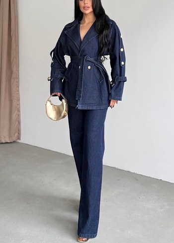 Düğmeli denim Jean takım - Görsel 4