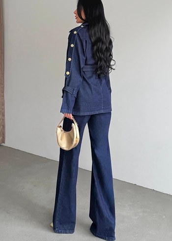 Düğmeli denim Jean takım - Görsel 2