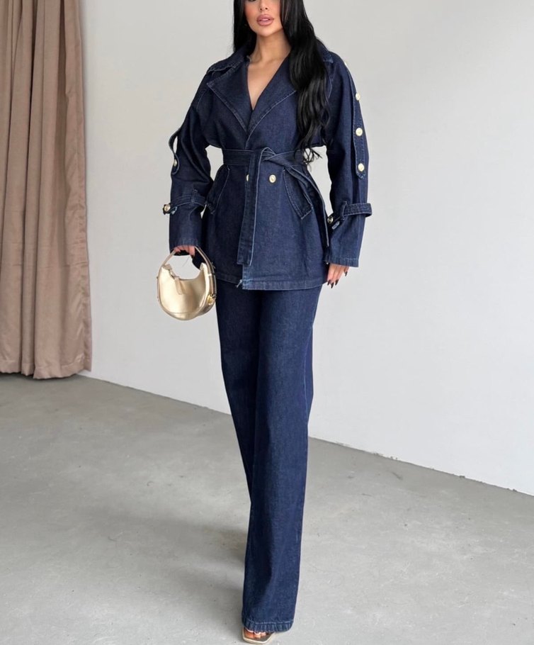 Düğmeli denim Jean takım - Görsel 4