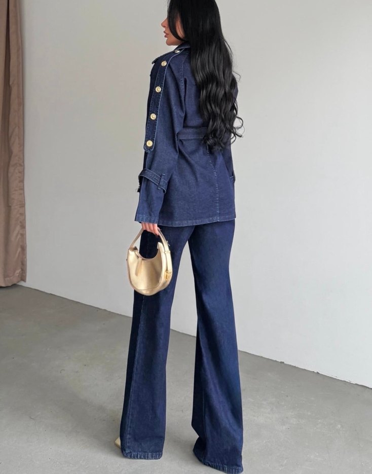 Düğmeli denim Jean takım - Görsel 2