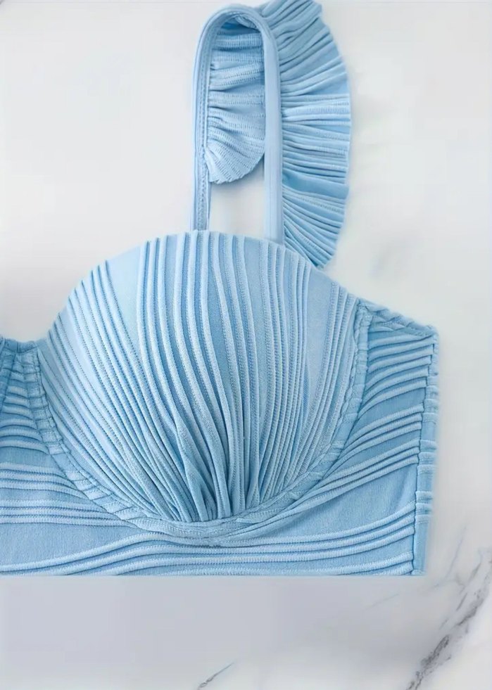 Mavi Pliseli Mini Bikini Takımı - Görsel 3