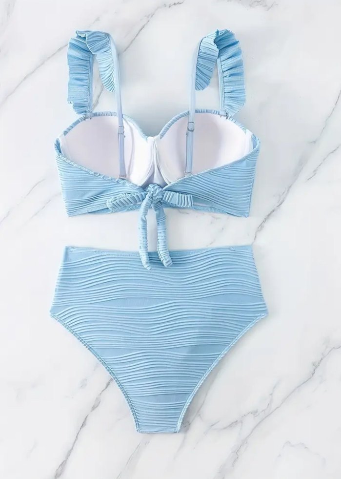 Mavi Pliseli Mini Bikini Takımı - Görsel 2