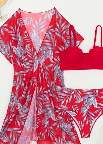 Kırmızı üçlü Bikini Takım - Görsel 2