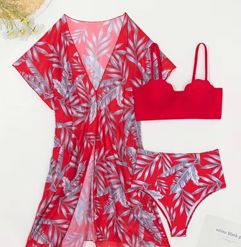 Kırmızı üçlü Bikini Takım - Görsel 2