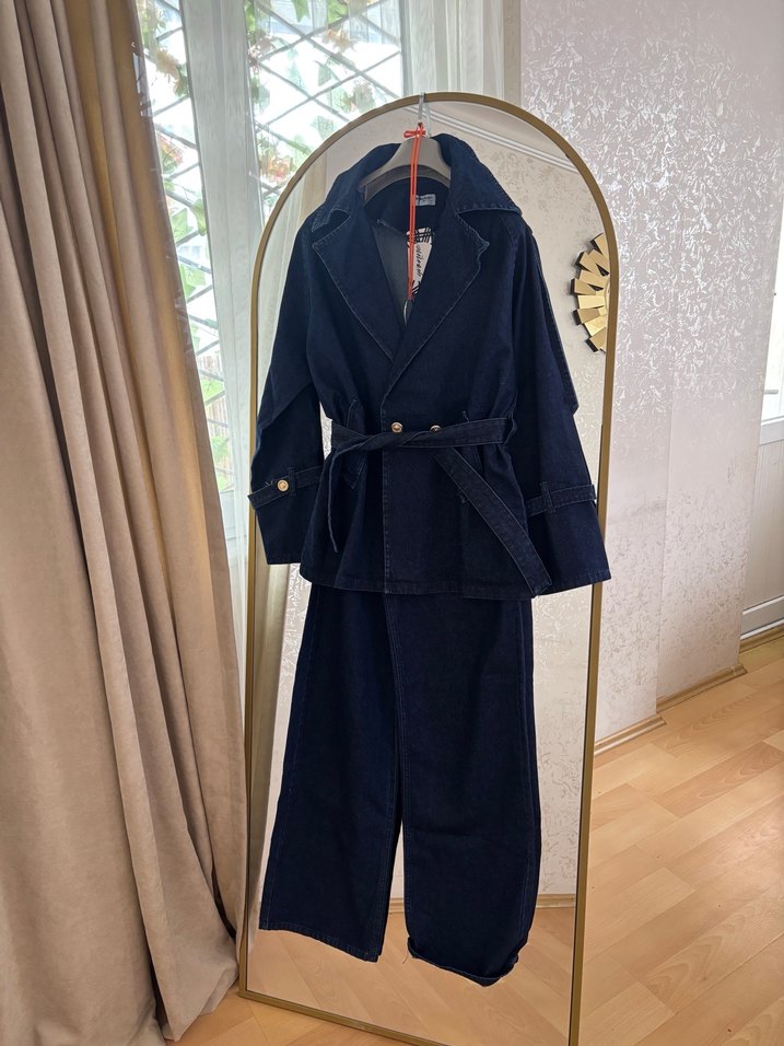 Kadın Lacivert Uzun Denim Ceket takım - Görsel 2