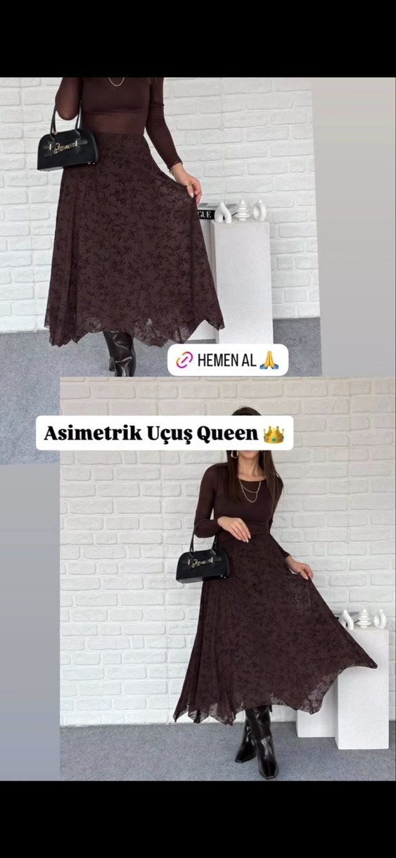 Flog baskı asimetrik kesim etek - Görsel 3