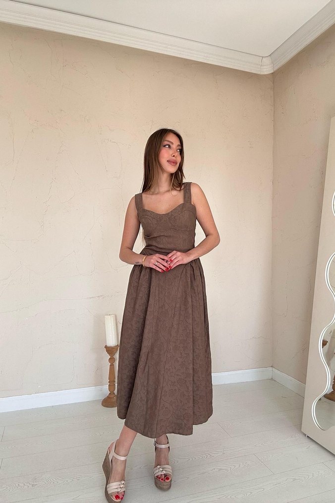 Kalp yaka Flare midi elbise - Görsel 2