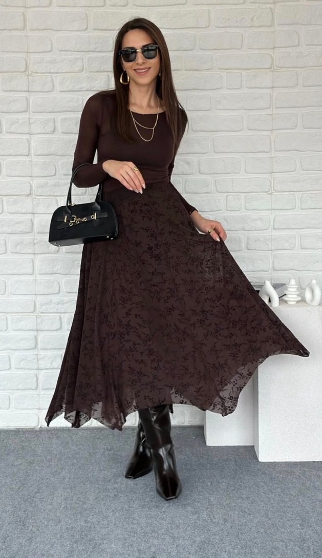 Flog baskı asimetrik kesim etek - Görsel 3