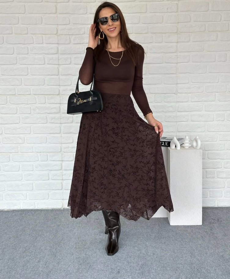 Flog baskı asimetrik kesim etek - Görsel 2