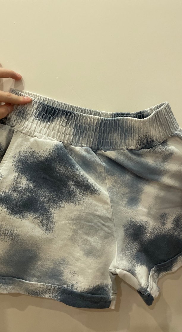 Gri Batik Desenli yüksek bel Mini Şort - Görsel 2