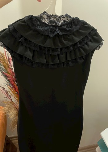 Fırfırlı Siyah Gotik Uzun Abiye Elbise - Görsel 2