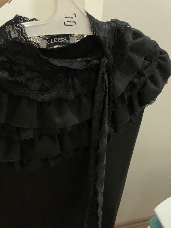 Fırfırlı Siyah Gotik Uzun Abiye Elbise - Görsel 3